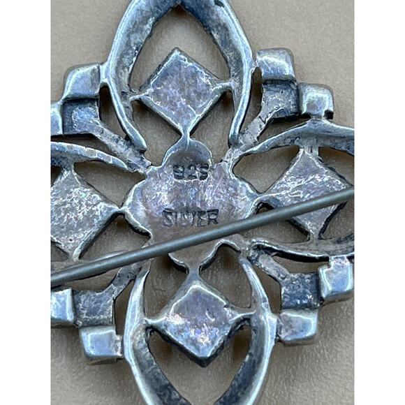 Vintage 925 Sterling Brooch Pin 4 Leaf Flower Sparkling - Picture 4 of 4